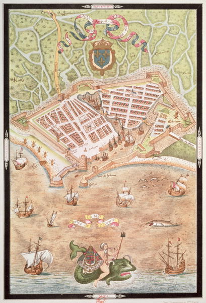 Fascimile of a Plan of Le Havre in 1583,
                        from 'Les Premiers Oeuvres de Jacques Devaulx
                        Pillote en la Marine' downloaded from PBS
                        LearningMedia, http://www.pbslearningmedia.org.
                        Rights to use this asset expire on 12/31/2099 .
                        Asset Copyright This work is out of copyright,
                        with photographic rights held by the Bridgeman
                        Art Library.