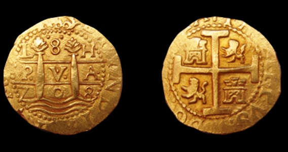 1708 Lima 8 Escudos (Source: 1715
              Fleet Society)