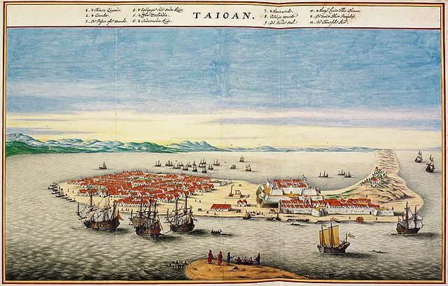 17th-century watercolor of Fort Zeelandia,
                      the Dutch settlement on Formosa by Joan Blaeu,
                      drawn no earlier than 1644. (Source: Wikimedia
                      Commons)