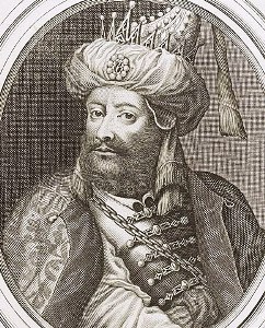 Emperor Aurangzeb from artwork by Nicholas de
                  Larmessin in 1690 (Source:
https://commons.wikimedia.org/wiki/File:Aurangzeb_detail_from-_Estampes_par_Nicolas_de_Larmessin.f153.Aurangzeb,_grand_moghol_(cropped).jpg)