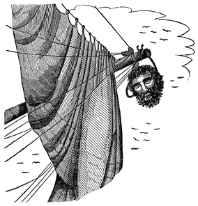 Head of Blackbeard
                hanging from spar, artist unknown)