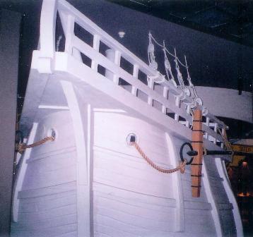 Bow view of model of
                    Columbus' ship