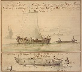 17th-century
                sea-going Irish fishing boat drawn by Captain Thomas
                Phillips