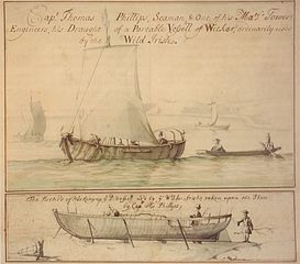 17th-century
                sea-going Irish fishing boat drawn by Captain Thomas
                Phillips