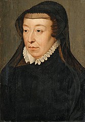 Catherine
                      de Mdici (c. 1560) from Francois Clouet's
                      workshop (Source: Wikimedia Commons
https://commons.wikimedia.org/wiki/File:Catherine_de_M%C3%A9dicis_-_entourage_de_Fran%C3%A7ois_Clouet.jpg)