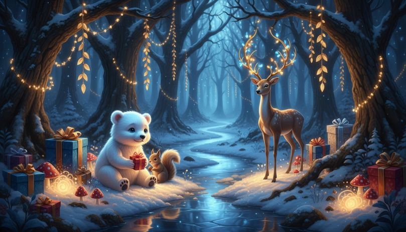 Christmas magic in the woods (Source:
                        Shutterstock AI
https://www.shutterstock.com/image-generated/magical-realistic-style-christmas-magic-tone-2687582581)