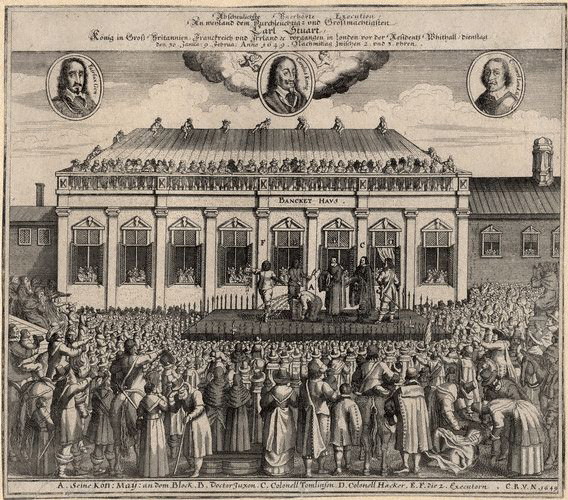 Execution of Charles I of England,
                German print, 1649