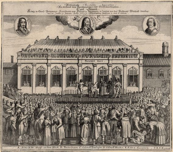 Execution of Charles I of England,
                German print, 1649