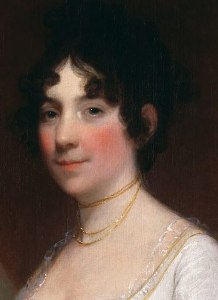 Dolley
                      Madison by Gilbert Stuart, 1804 (Source:
                      https://commons.wikimedia.org/wiki/File:Dolley_Madison_(cropped).jpg)