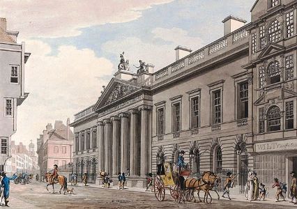 East India House by
                    Thomas Laton the Younger, c1800 (Source: Wikimedia
                    Commons
https://commons.wikimedia.org/wiki/File:East_India_House_by_Thomas_Malton_the_Younger.jpg)
