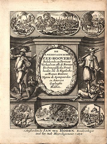 Frontispiece of De Americaensche Zee-Roovers by
                  Alexandre Exquemelin in 1678