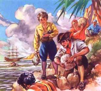 Pirates helping bury
                treasure