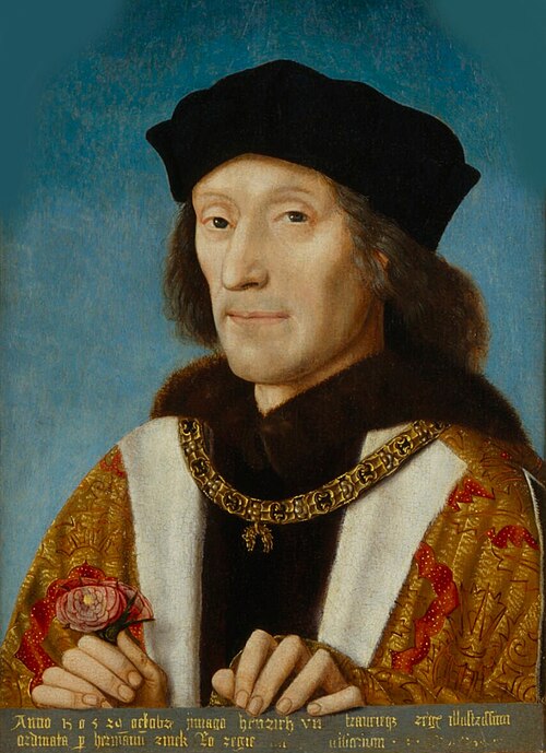 Henry VII by unknown
                      artist, circa 1505 in National Portrait Gallery
                      (Source:
https://commons.wikimedia.org/wiki/File:Enrique_VII_de_Inglaterra,_por_un_artista_an%C3%B3nimo.jpg)