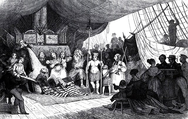 Line-crossing ceremony aboard frigatge
                          Meduse by Jules de Caudin (Source:
https://commons.wikimedia.org/wiki/File:Line-crossing_ceremony_aboard_M%C3%A9duse-Jules_de_Caudin-IMG_4783-cropped.JPG)