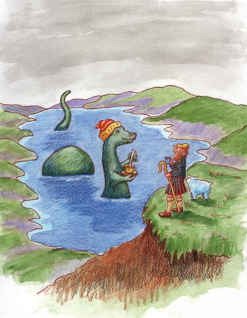 Having tea with the Loch Ness Monster