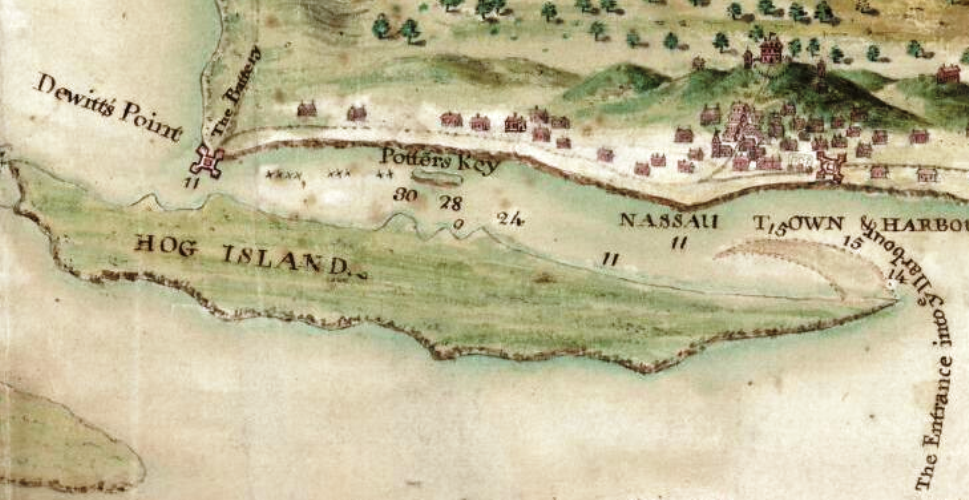 Enlargement of
                1715 map of New Providence