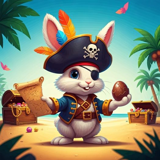 AI-generated One-eyed Pirate Bunny with
                        treasure map and chocolate egg (Source:
https://www.shutterstock.com/image-generated/cartoon-artistic-image-easter-bunny-dressed-2604046405)