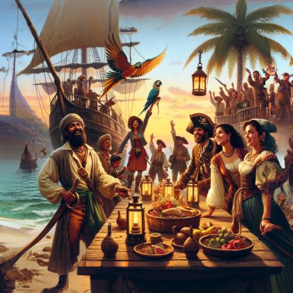 Pirate Feast by
                        Shutterstock AI (Source:
https://www.shutterstock.com/image-generated/pirate-landing-many-party-2448115537)