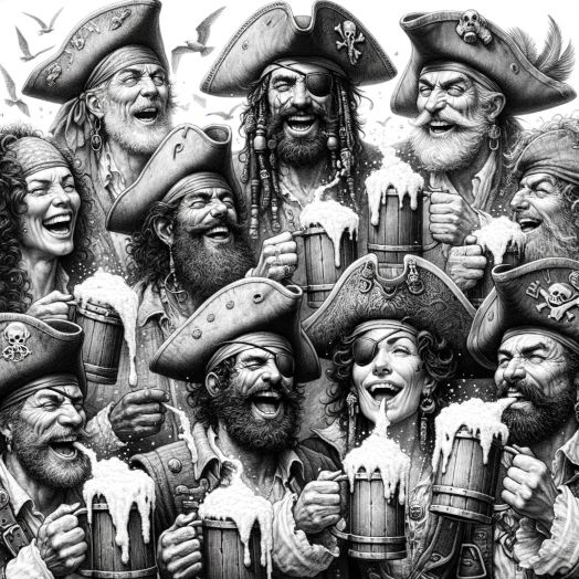 Pirates raising mugs
                      (Source:
                      https://www.shutterstock.com/image-generated/pencil-sketch-artistic-image-pirates-drinking-2395142211



                      - AI Generated)
