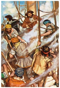 Pirates in battle by Stephen Reid (Source:
                  Dover)