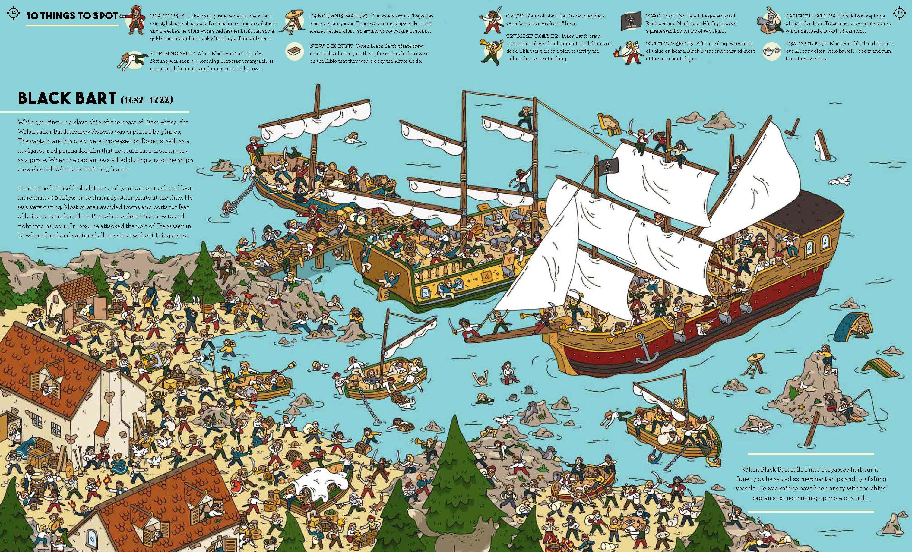 Interior Spread: Pirates
                                  Magnified (Source: Wide Eyed Editions,
                                  used with permission)