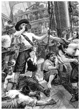 19th-century engraving of pirates partying, artist
              unknown