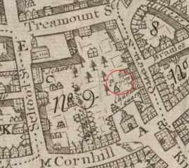 1743 map of Boston showing location of gaol