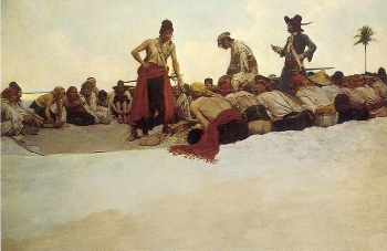 Dividing the Treasure by Howard Pyle (Source:
                Dover, Pirates)