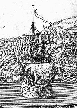 Queen Anne's Revenge from Joseph Nicholls'
                    Edward Teach Commonly Call'd Black Beard, 1736