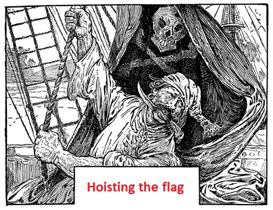 Hoisting a
                      pirate flag by Louis Rhead (Source: Dover Pirates
                      Clip Art)