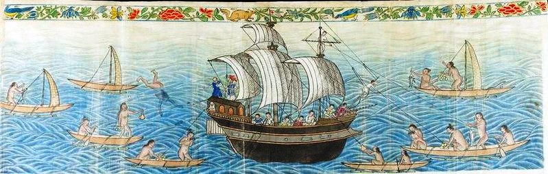 Reception of the Manila Galleon by the Chamorro
                    in the Ladrones Islands, ca. 1590 (Source: Wikimedia
                    Commons
https://commons.wikimedia.org/wiki/File:Reception_of_the_Manila_Galleon_by_the_Chamorro_in_the_Ladrones_Islands,_ca._1590.jpg)