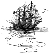 Ship sailing away, artist unknown (Source:
                        Dover Pirates Clip Art)