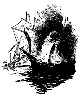 Ship
                  afire by George Albert Williams (Source: Pirates! by
                  Dover)