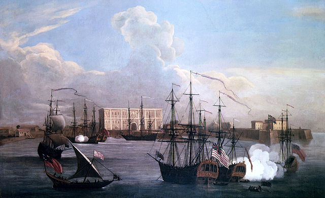 Ships in
                    Bombay Harbour, c. 1731 by Samuel Scott (Source:
                    Wikimedia Commons
https://commons.wikimedia.org/wiki/File:Ships_in_Bombay_Harbour,_1731.jpg)