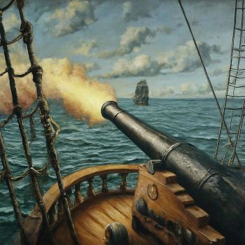 Firing warning shot (Source:
                      https://www.shutterstock.com/image-generated/view-deck-pirate-ship-on-ocean-2488364875,




                      AI generated)