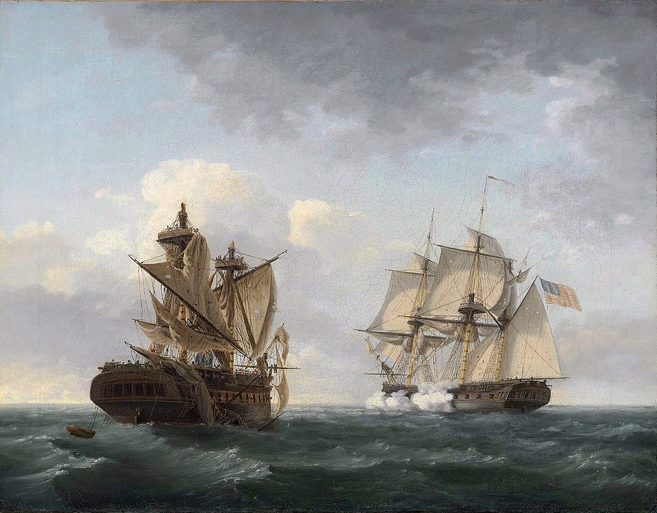 Engagement between USS United States and
                        HMS Macedonia, 1813, by Thomas Birch (Source:
https://commons.wikimedia.org/wiki/File:Thomas_Birch_-_Engagement_between_the_%22United_States%22_and_the_%22Macedonian%22.jpg)