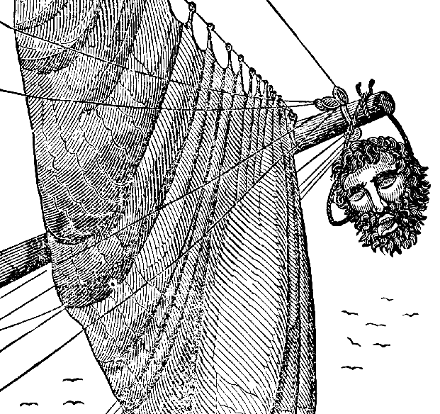 Blackbeard's head on the bowsprit of the Jane