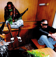 Reconstruction of hostage guarded
                                by pirates (Source: Citadel Solution,
                                used with permission)