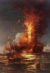 Burning of the Philadelphia
                by Edward Moran, painted 1897